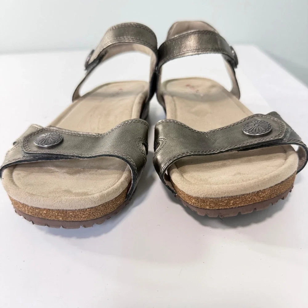 Taos Louise Metallic‎ Pewter Leather Comfort Sandals Red Willow Collection US 7